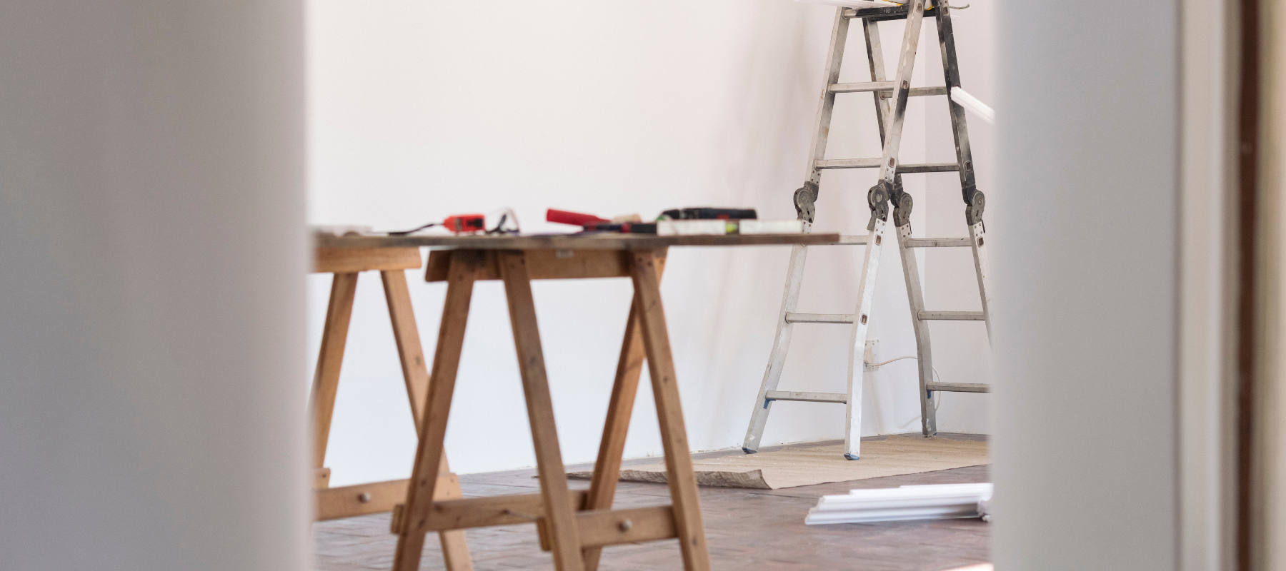 A room being renovated with contractor supplies