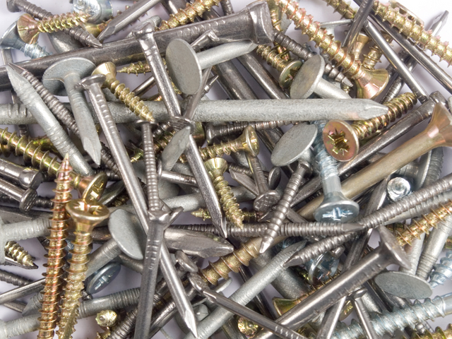 An assortment of nails and screws from Wolfe Lumber & Supply, Ponchatoula, LA 